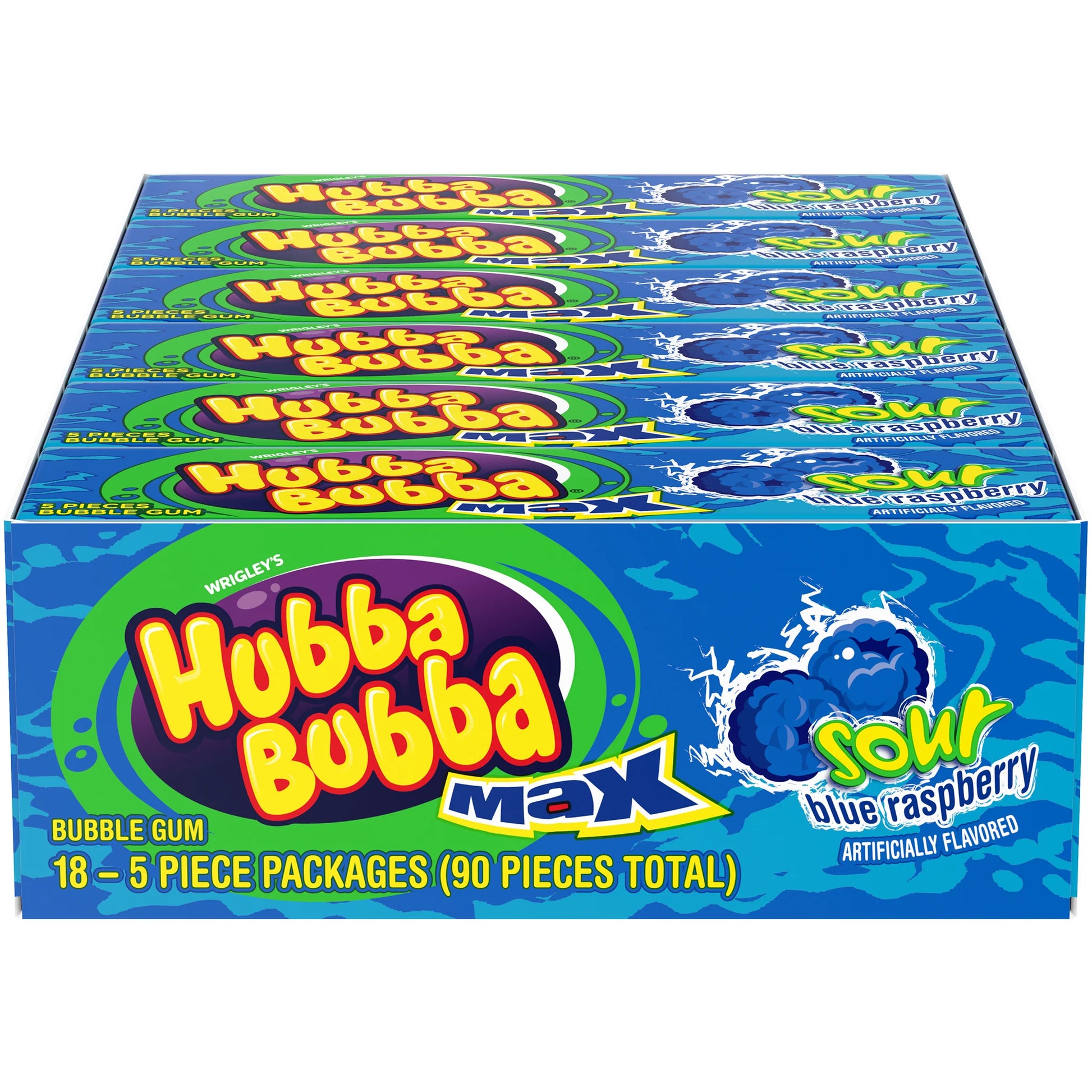 Hubba Bubba Max Sour Blue Rasp Pk 18-9Ct